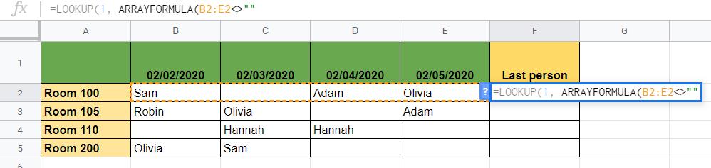 Tìm giá trị cuối của mỗi hàng | Google Sheets